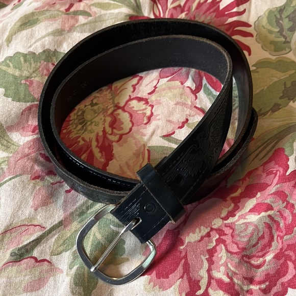 Vtg HARLEY DAVIDSON sz XXL 42-44 Embossed Eagle Belt Black Thick Leather Silver - Picture 14 of 16